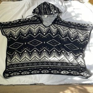 Hooded poncho aztec print poncho with drawstring hood oversized